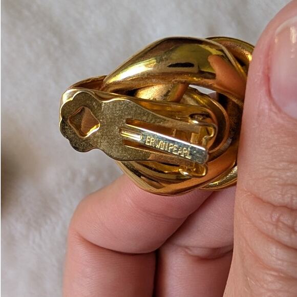 Erwin Pearl Vintage Gold Tone Clip-On Twisted Knot Earrings - Picture 3 of 4